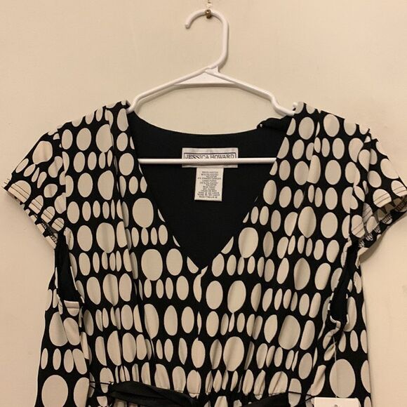 Jessica Howard black white tie waist dress Size 12 Tall NWT - Picture 3 of 8